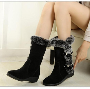 2023 Autumn and Winter New Foreign Trade Snow Boots Thick Bottom Set Feet Imitation Rabbit Fur Cotton Boots Wedge Heel Women's Boots College Boots Batch
