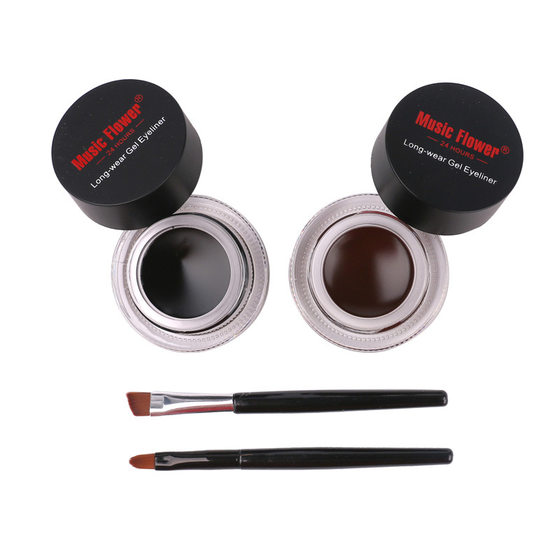 Cross-border makeup Music Flower/Music Flower M1007 two-color eyeliner square water 2 bottles black + Brown