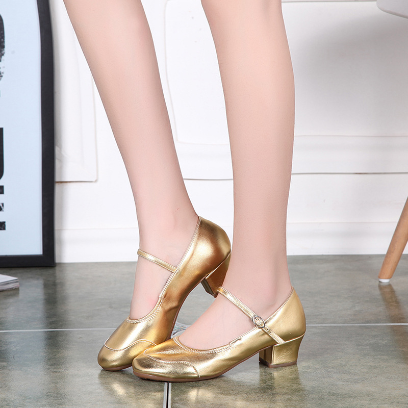 Square Dance Shoes Summer Shoes Dance Shoes Gold and Silver Full Sole Modern Women's Mid-heel Square Dance Shoes Social Dance Shoes
