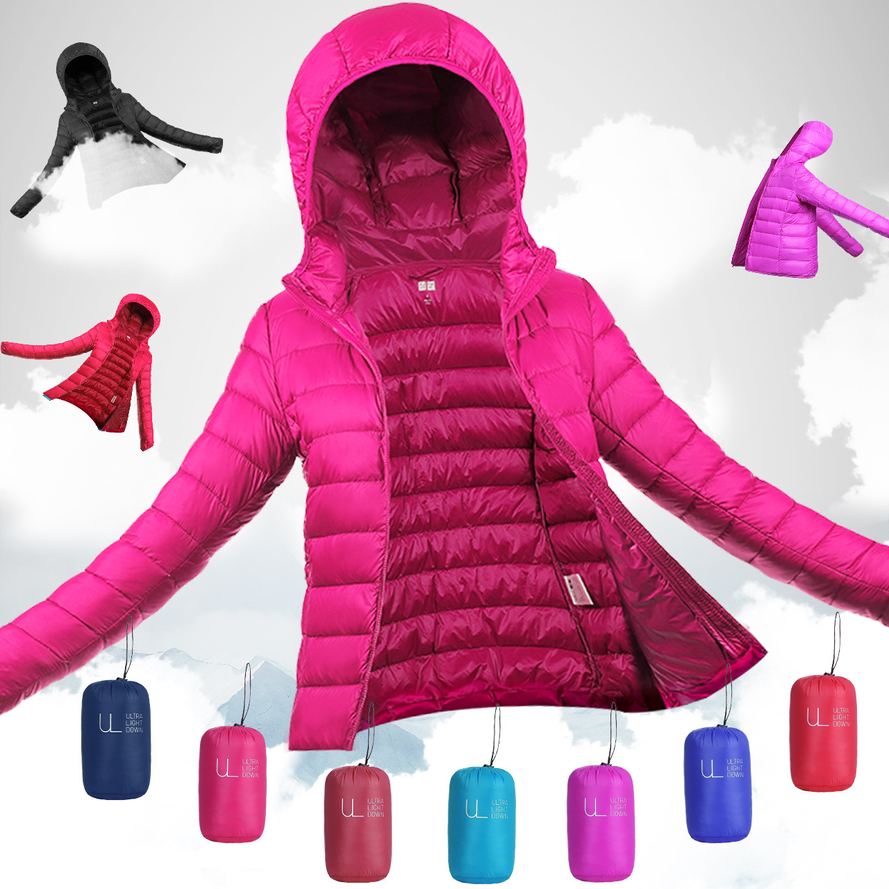 2024 autumn and winter new light short fashion slim down jacket women's plus size light down hooded coat tide