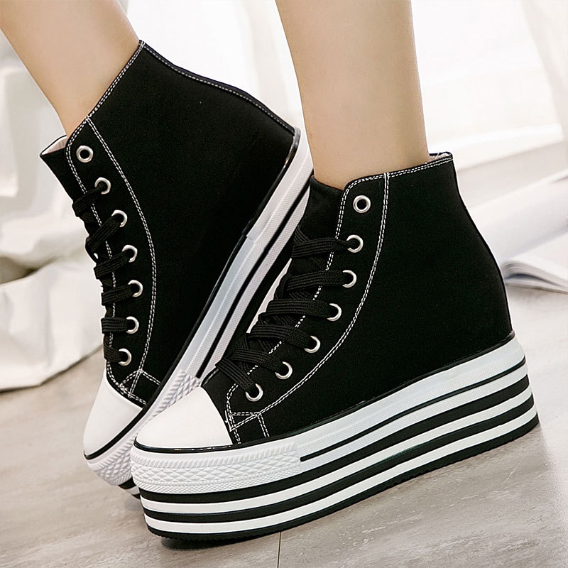 New canvas lace-up high-rise casual women's shoes thick bottom round head tide shoes