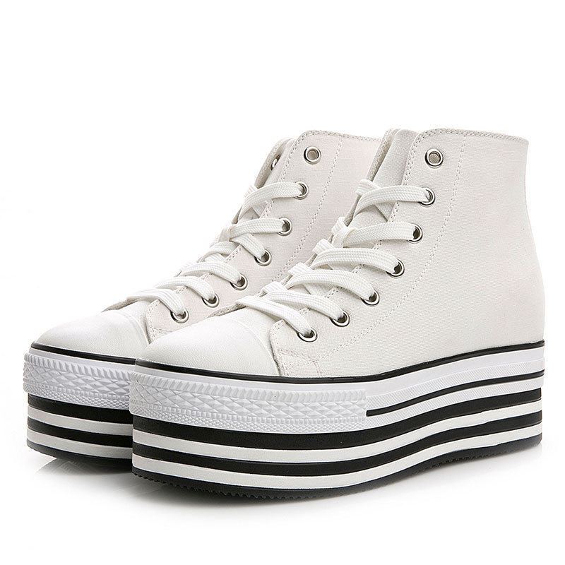 New canvas lace-up high-rise casual women's shoes thick bottom round head tide shoes
