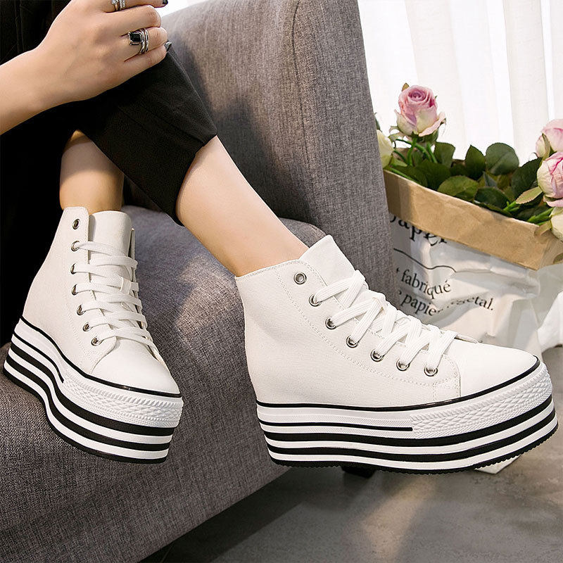 New canvas lace-up high-rise casual women's shoes thick bottom round head tide shoes