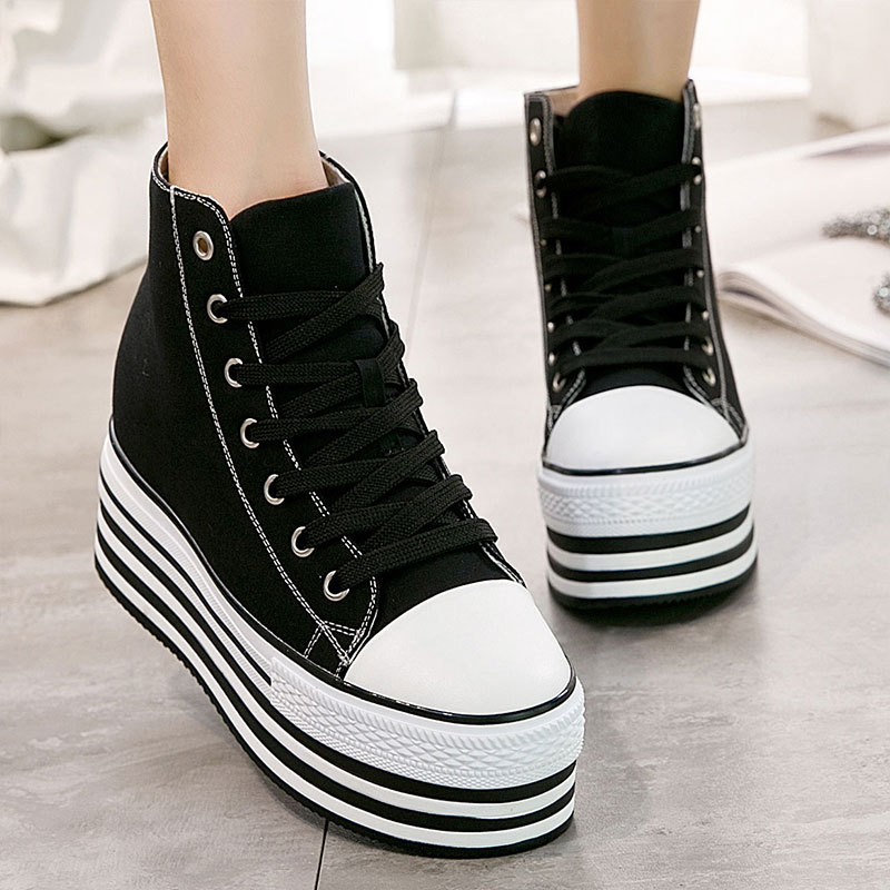 New canvas lace-up high-rise casual women's shoes thick bottom round head tide shoes
