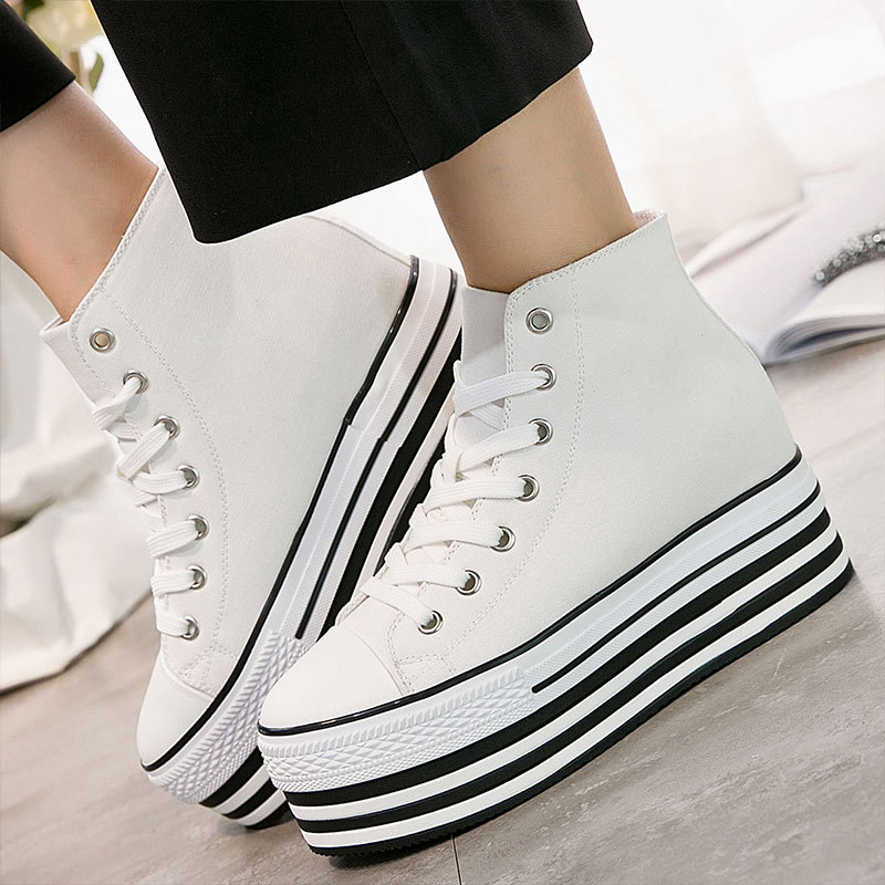 New canvas lace-up high-rise casual women's shoes thick bottom round head tide shoes