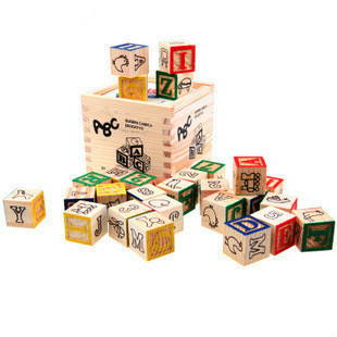 27 children's printed English letters building blocks box English learning building blocks early education wooden toys educational generation