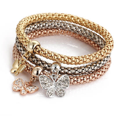 BJ012 Han Zhishang Alley Three Color Set Stretch Popcorn Corn Chain Diamond Butterfly Pendant Bracelet for Women