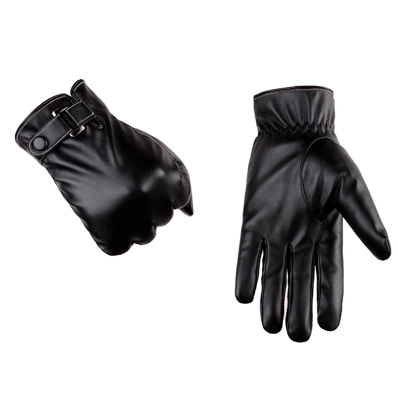 Winter Gloves Men's Touch Screen Leather Gloves Imitation Leather Wash Leather PU fleece-lined Warm Riding Gloves Driving Leather