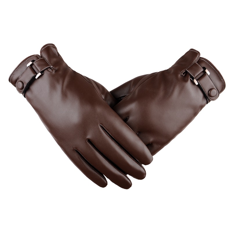 Winter Gloves Men's Touch Screen Leather Gloves Imitation Leather Wash Leather PU fleece-lined Warm Riding Gloves Driving Leather