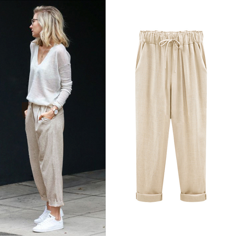 Summer new pants women's imitation cotton and linen pants plus fat plus size 300kg chubby girl loose thin women's pants