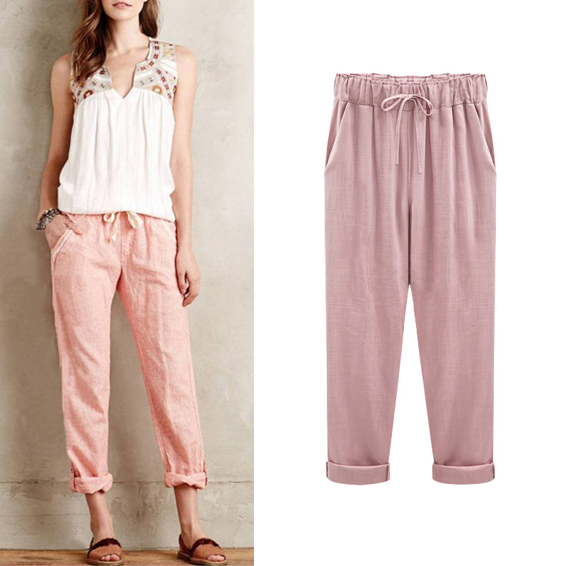 Summer new pants women's imitation cotton and linen pants plus fat plus size 300kg chubby girl loose thin women's pants