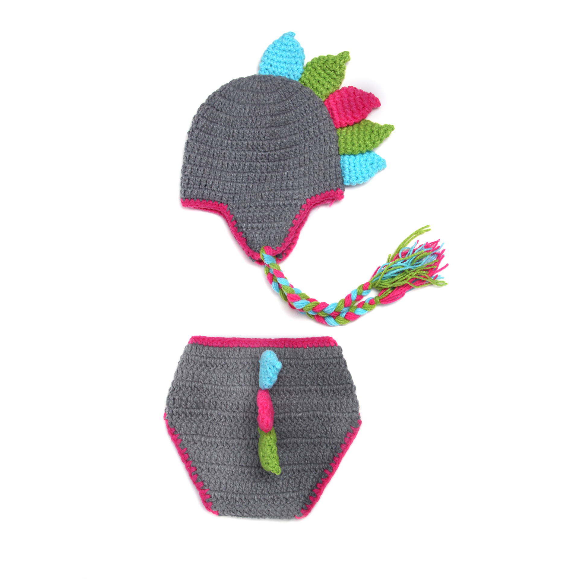 Dinosaur Set Handmade Wool Gray Dinosaur Pure Handmade Woven Photo Studio Baby Baby Wool Photo Suit