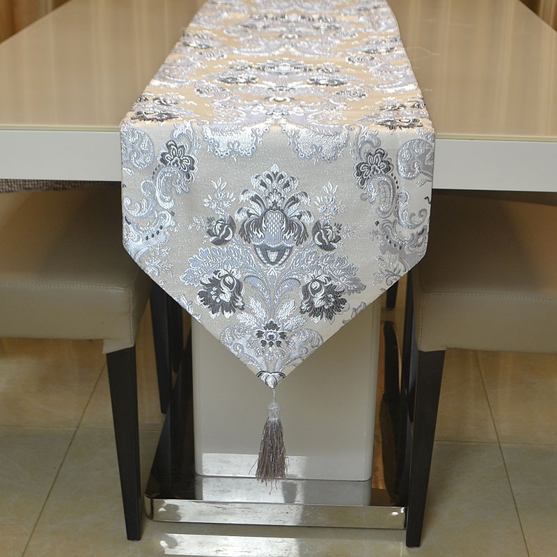 Factory Ronghe gorgeous European silver silk jacquard A simple table runner home decoration soft embroidered cross-border bed flag placemat