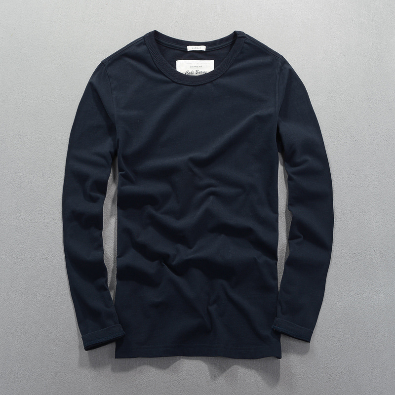 Men's new simple casual men's long sleeve T-shirt cotton pure white bottoming shirt slim round neck T-shirt wholesale