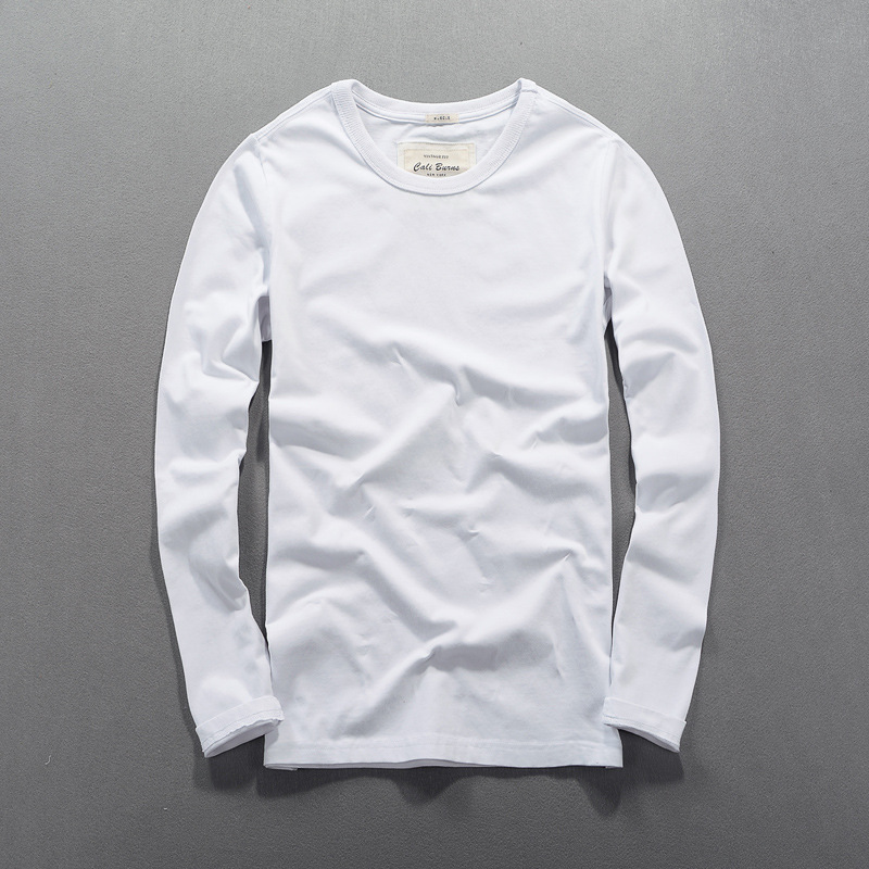 Men's new simple casual men's long sleeve T-shirt cotton pure white bottoming shirt slim round neck T-shirt wholesale
