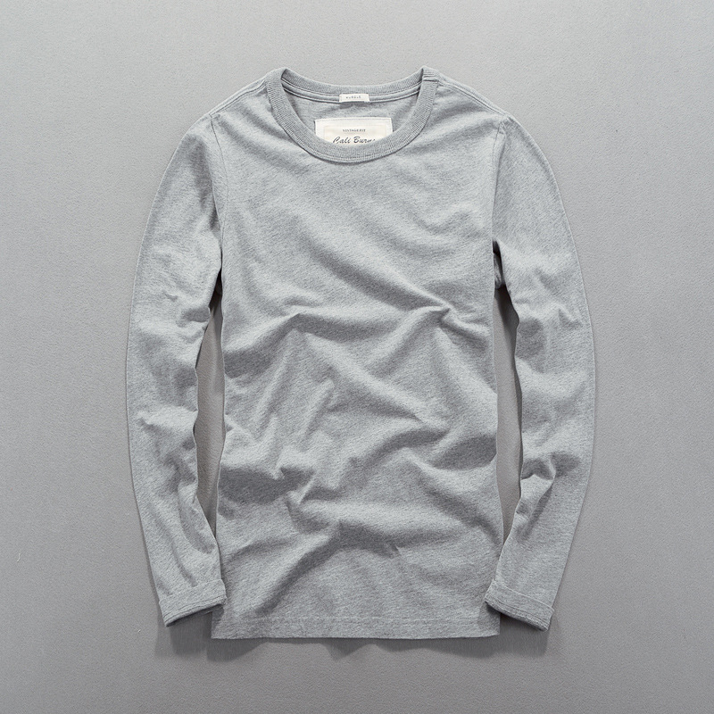 Men's new simple casual men's long sleeve T-shirt cotton pure white bottoming shirt slim round neck T-shirt wholesale