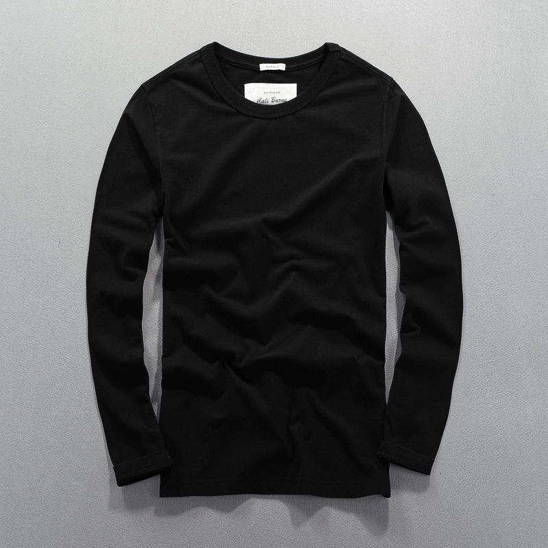 Men's new simple casual men's long sleeve T-shirt cotton pure white bottoming shirt slim round neck T-shirt wholesale