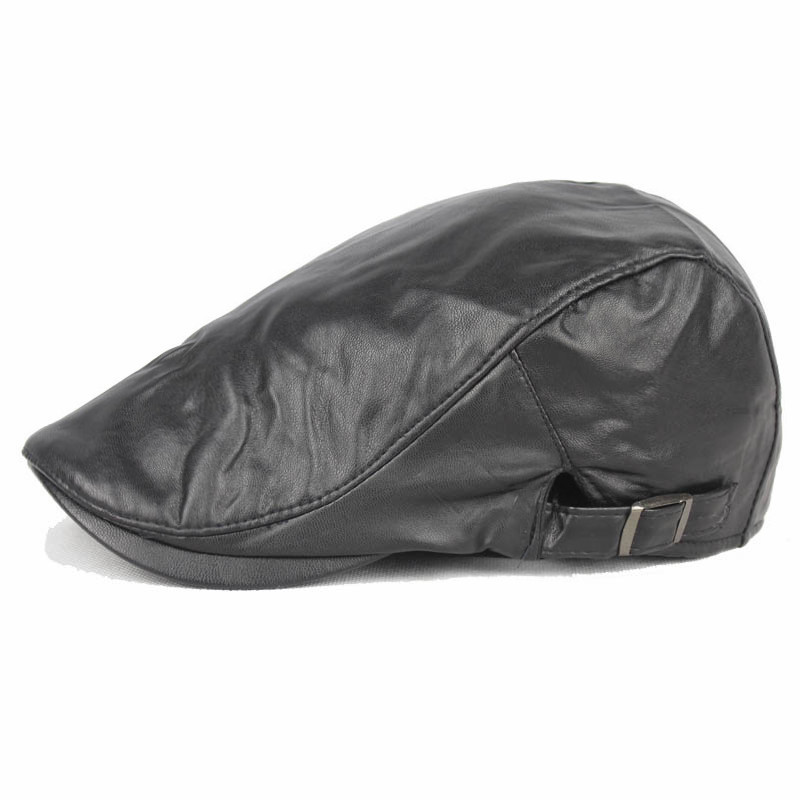 pu leather British retro solid color beret men's and women's casual forward peaked cap for spring, autumn and winter cross-border exclusive