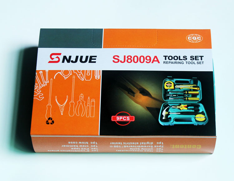 Commonly used combination toolbox 9-piece car hardware toolkit with hammer tool set 8009B