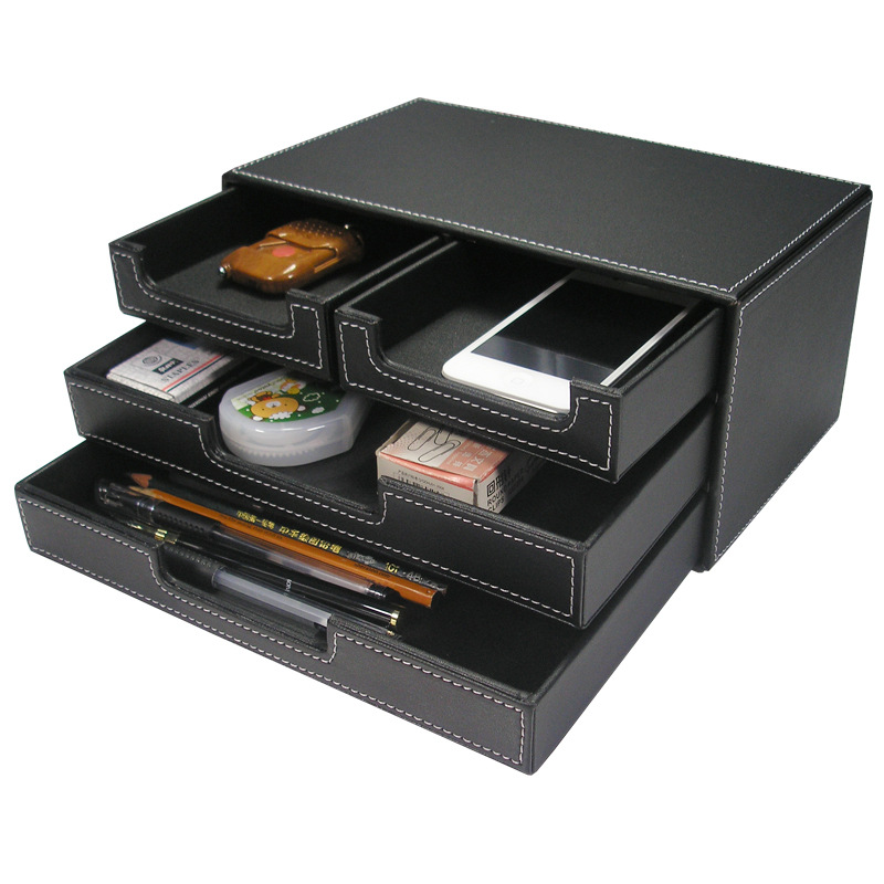 Small Four Smoking File Cabinet Multifunctional Office Desktop Bill Voucher Storage Cabinet Leather Creative Small Items Storage Box
