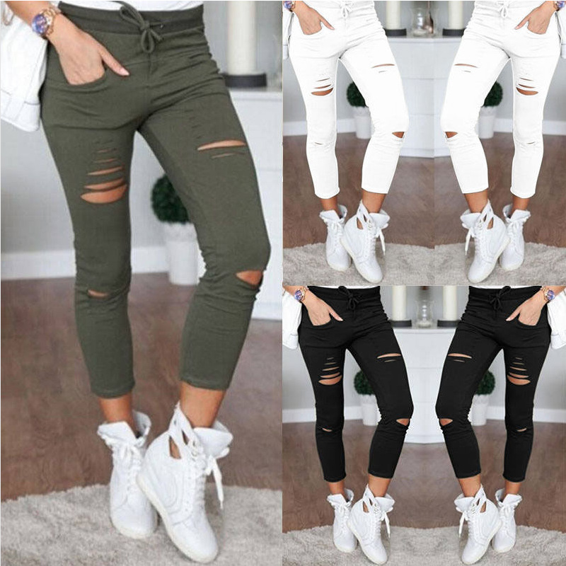 Ebay Europe foreign trade new pencil pants summer best selling broken pants women's leggings manufacturers in stock