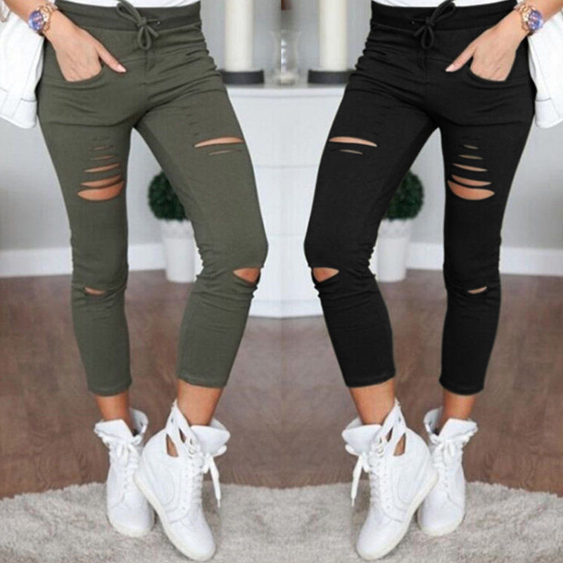 Ebay Europe foreign trade new pencil pants summer best selling broken pants women's leggings manufacturers in stock