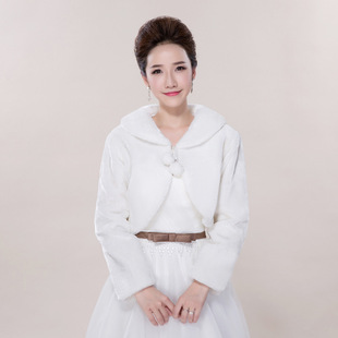 Bride wedding fur shawl white red long sleeve fur coat bridesmaid autumn and winter warm coat etiquette wholesale