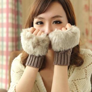 Korean version of autumn and winter warm gloves women's half-finger gloves plush thickened knitted gloves fingerless touch screen gloves