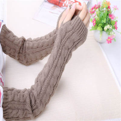 Yifan Autumn and Winter Outdoor Travel Warm Cold-proof Solid Color Twist Long Half-finger Elastic Sleeve Knitted Arm Cover for Women