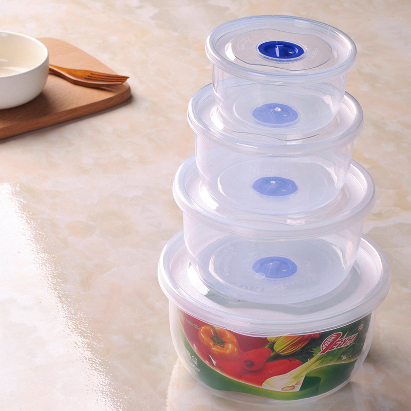 Microwave Plastic Lunch Box Silicone Sealed Plastic Preservation Box Le-style Buckle Round Preservation Bento Box Four-piece Set