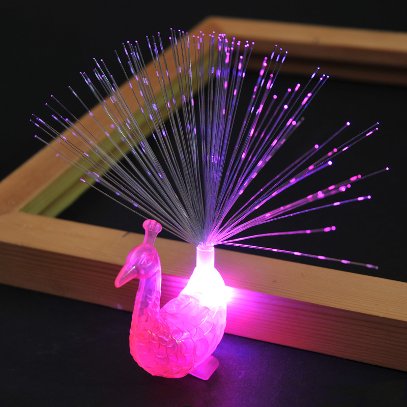New Peacock finger light colorful peacock open screen optical fiber light Children's luminous toy stall hot sale supply wholesale