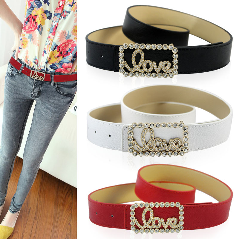 Belt ladies Korean version of Joker ladies belt female Love rhinestone decorative casual pants with wholesale a generation of hair