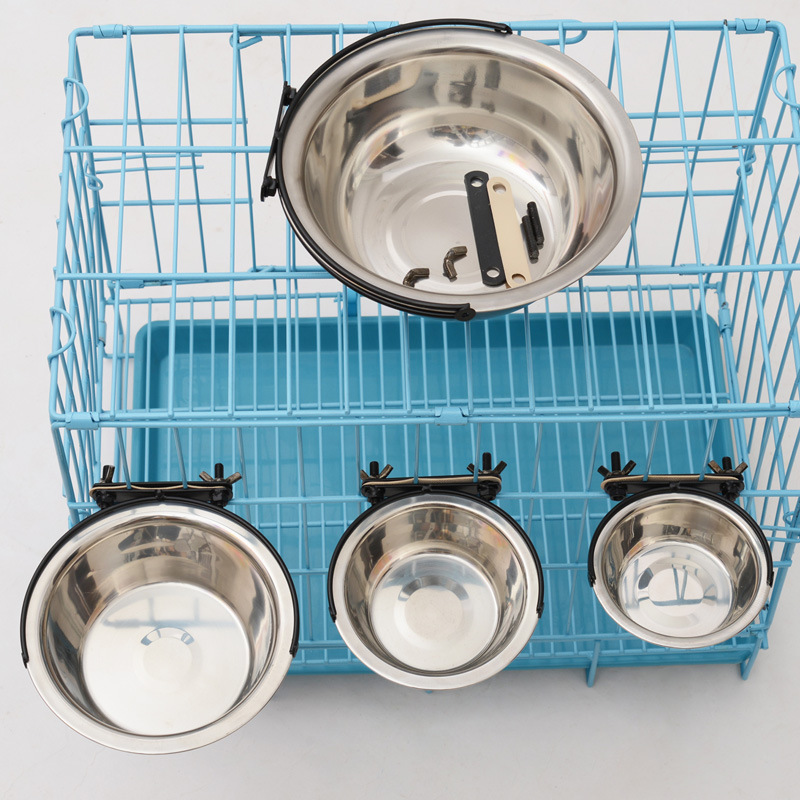 Pet hanging fixed stainless steel upgraded dog bowl hanging cage anti-knock Pet Food Bowl Pet Bowl