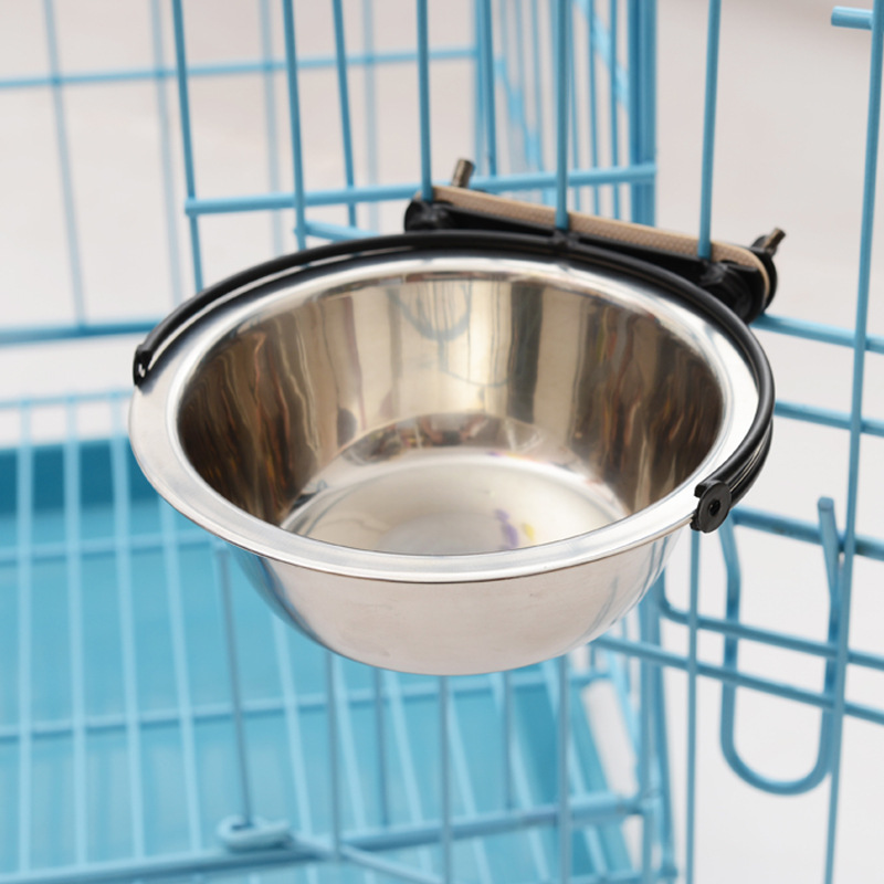 Pet hanging fixed stainless steel upgraded dog bowl hanging cage anti-knock Pet Food Bowl Pet Bowl