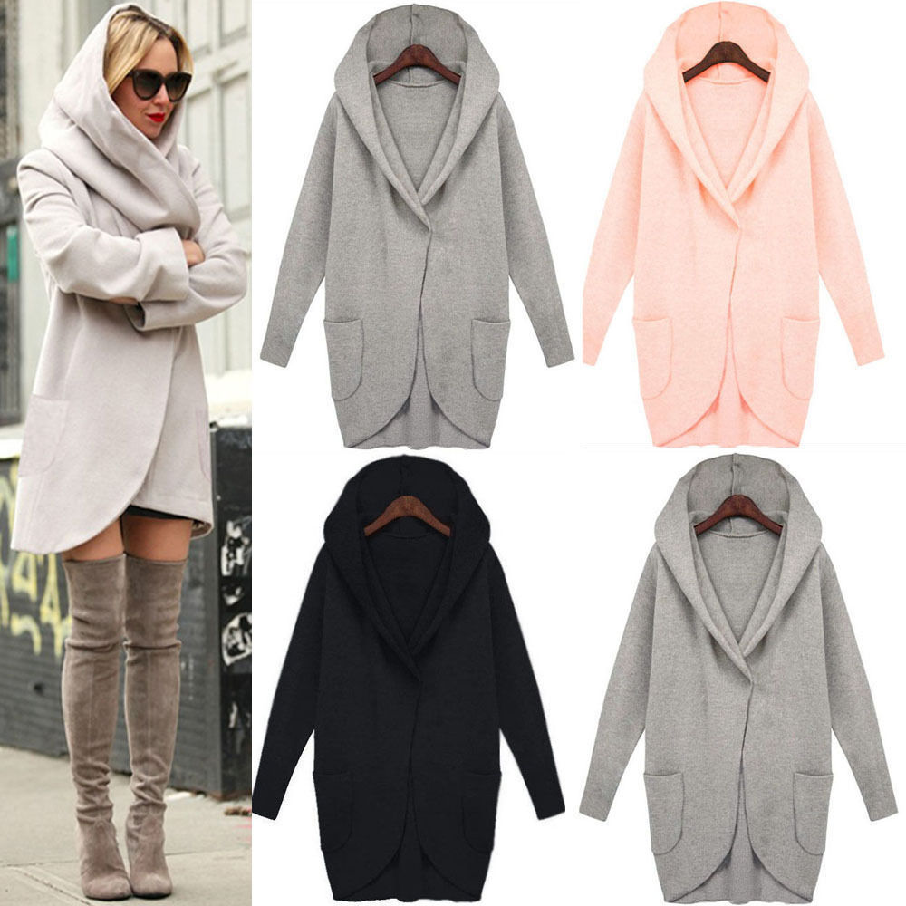 ebay popular autumn and winter long sleeve fashion hooded loose woolen coat with pockets plus size in stock women's clothing - ShopShipShake