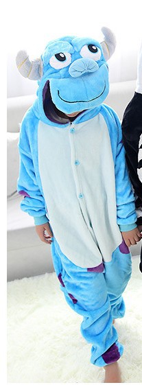 Mao Monster Boys and Girls cute cartoon animal Blue Cow Sullivan one-piece pajamas flannel homewear performance clothes