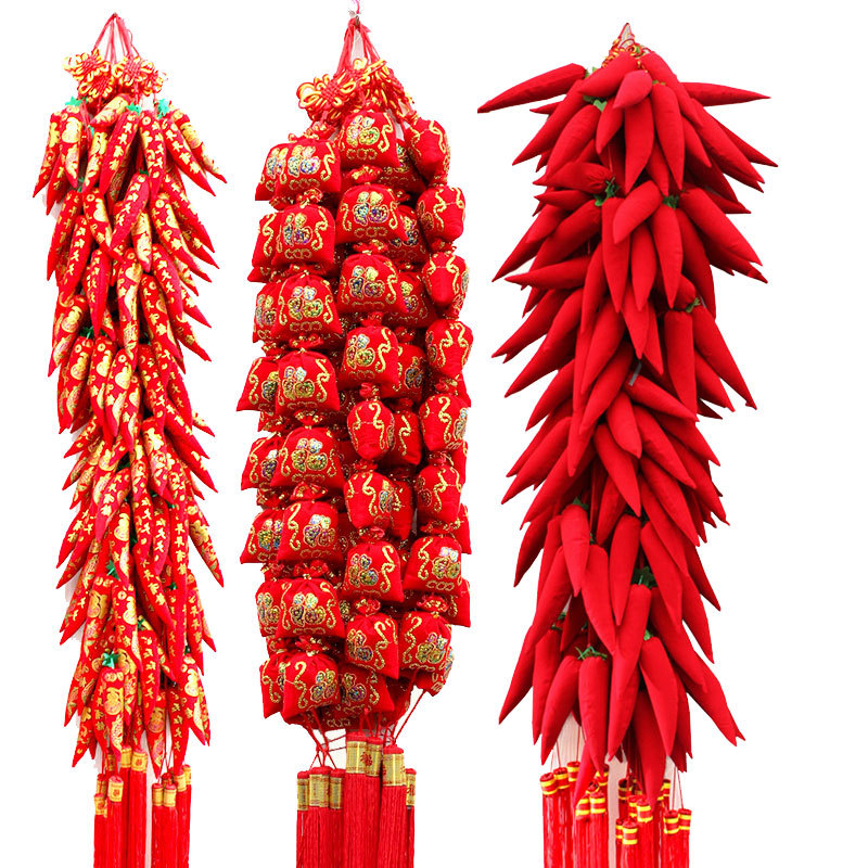 Wedding supplies festive red pepper pendant Spring Festival New Year decoration Chinese knot pendant pepper firecrackers bag wholesale