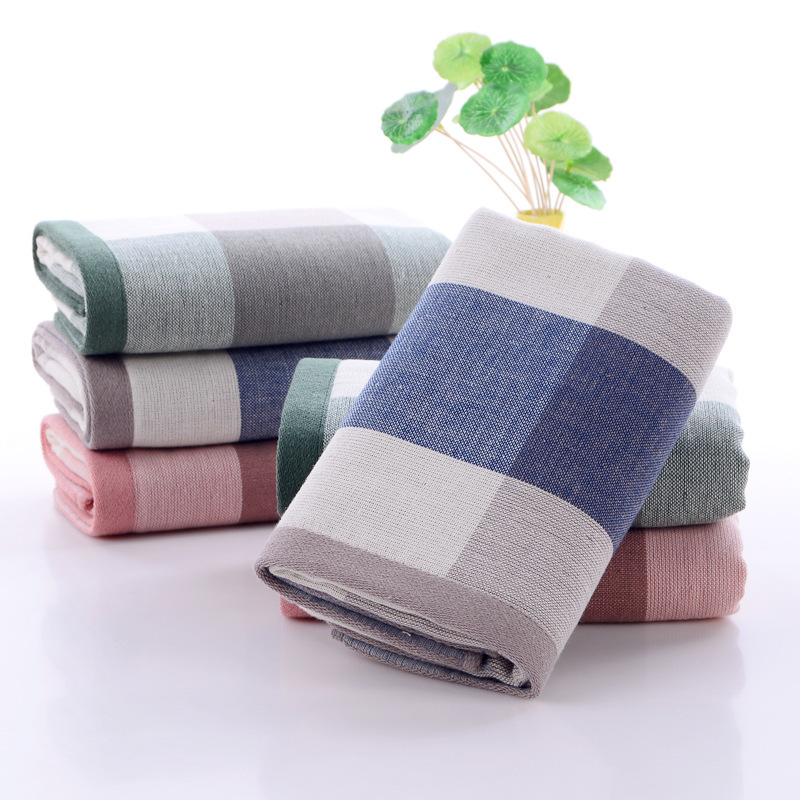 Pure cotton gauze towel Japanese checkered adult home wash face absorbent towel high-grade gift a generation of hair