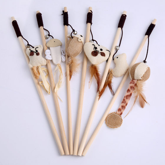 Manufacturer in stock pet cat toy funny cat stick cat love mouse type rubber band with Bell wooden stick funny cat stick