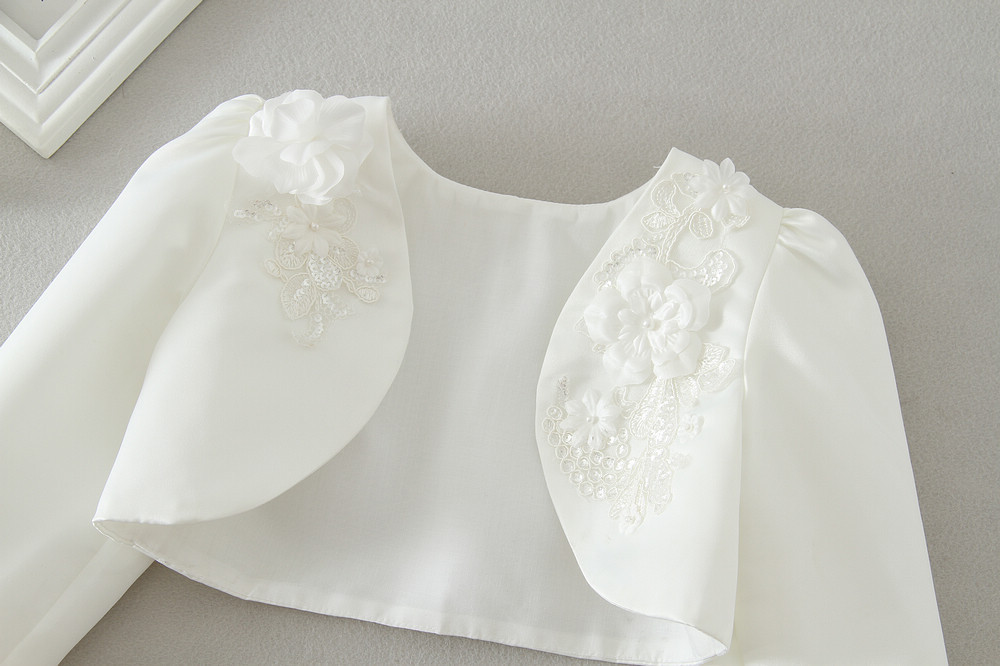 Girls' wedding dress long-sleeved coat children's handmade beaded matching princess dress shawl one-piece delivery
