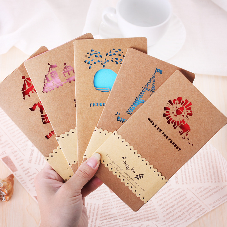 Creative Hollow-out Kraft Paper Greeting Card Valentine's Day Mother's Day Personalized Card Birthday Holiday Thank You Blessing Greeting Card 