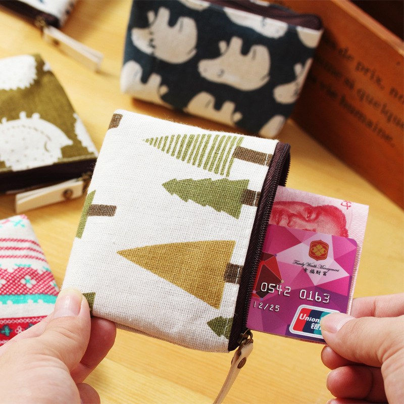 Cotton and Linen Small Fresh Retro Korean Style Coin Purse Coin Bag Simple Fashion Canvas Cartoon Key Bag Card Bag