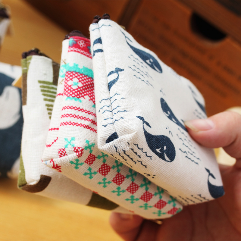Cotton and Linen Small Fresh Retro Korean Style Coin Purse Coin Bag Simple Fashion Canvas Cartoon Key Bag Card Bag