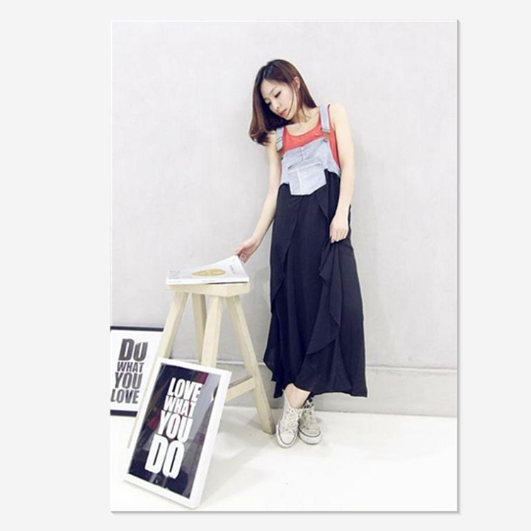 New Fashion Ruffled Long Dress Loose European and American Large Size Denim Strap Dress Large Swing Dress Spot Amazon
