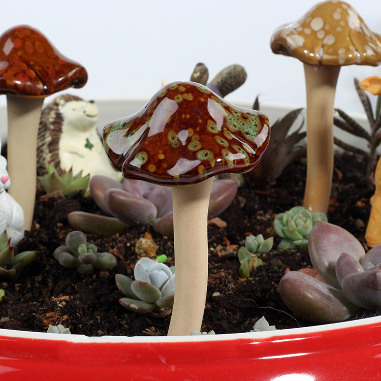 Ceramic Crafts Kiln Change Small Mushroom Flower Pot Decorations Garden Decoration Ceramic Color Glaze Mushroom Insert