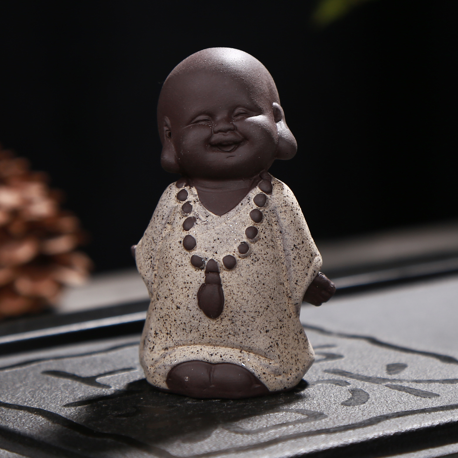Color Sand God of Wealth Ceramic Tea Pet Purple Sand Small Ornaments Ceramic Tathagata Small Monk Car Desktop Small Buddha Statue