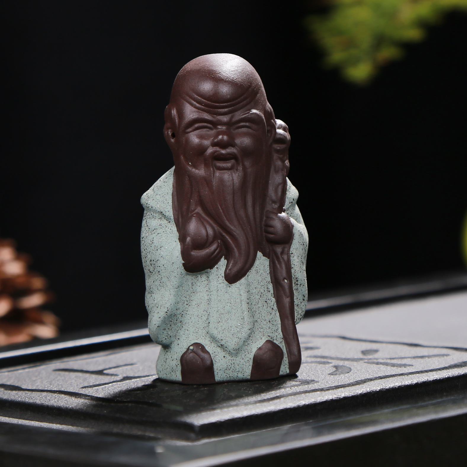 Color Sand God of Wealth Ceramic Tea Pet Purple Sand Small Ornaments Ceramic Tathagata Small Monk Car Desktop Small Buddha Statue