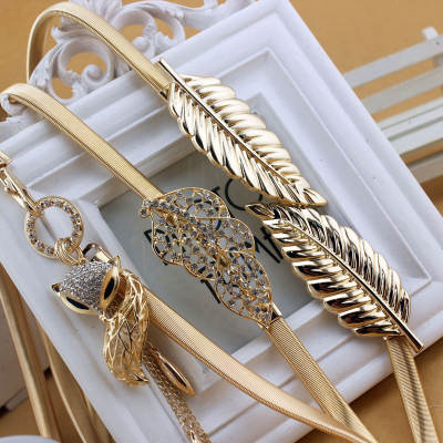 Women's Four Seasons Dress Accessories Joker Elastic Waist Seal Women's Metal Elastic Leaf Belt