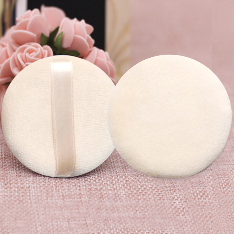 Hook pad hand flapping ribbon type small dry powder puff diameter 60mm makeup with honey powder puff wholesale powder puff