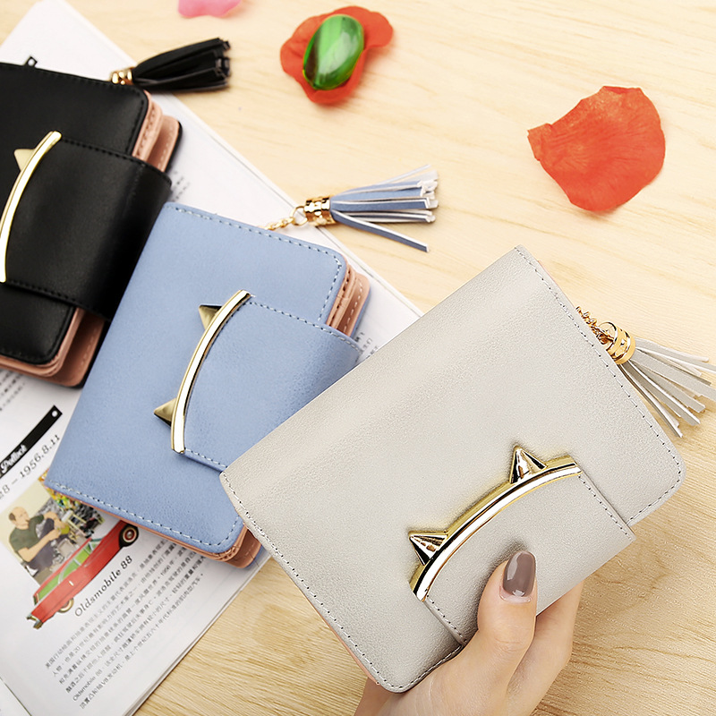 2022 New Women's Wallet Women's Short Distinctive Tassel Zipper Cute Coin Purse Cat Wallet Wallet